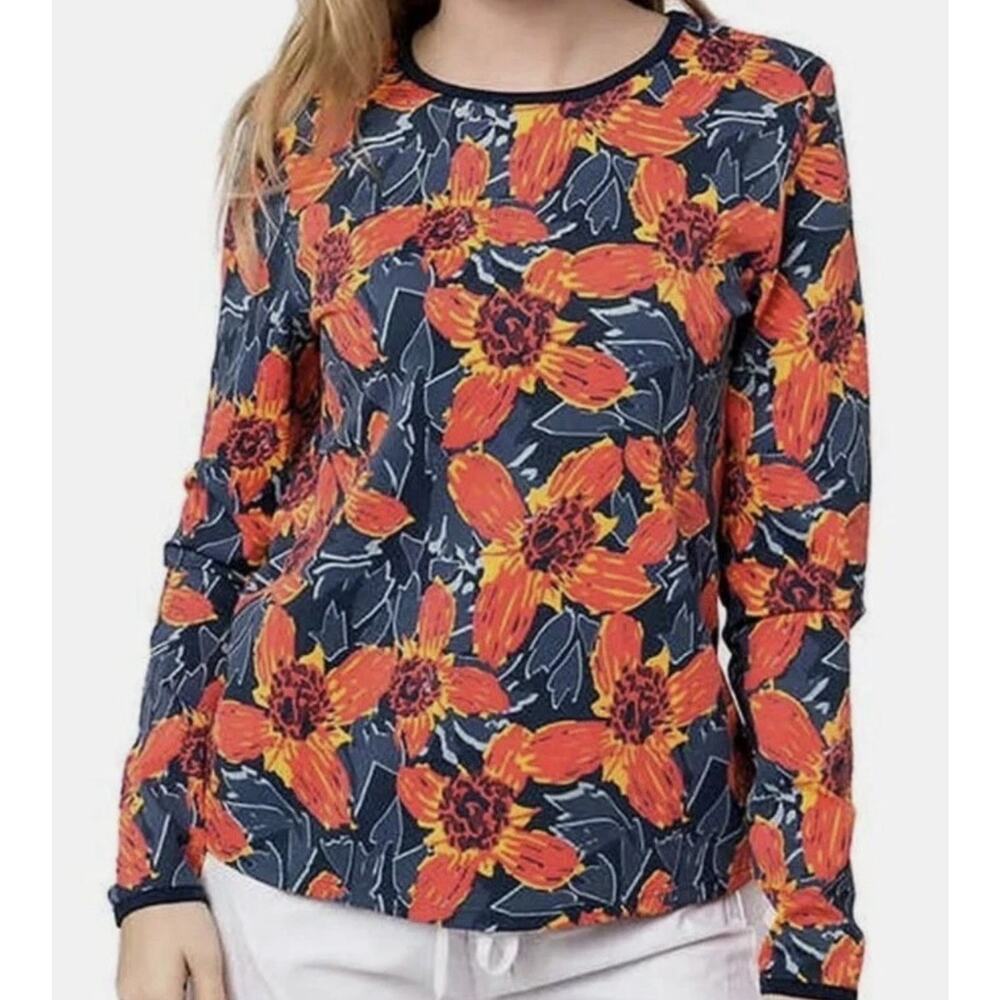Hang Ten Blue Orange Floral Rash Guard Shirt Sz M
